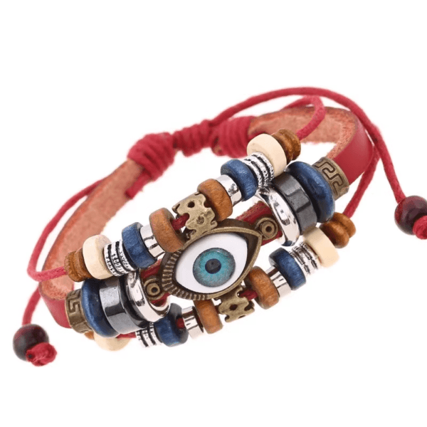 Unisex Vintage Leather Bracelet with Evil Eye Charm - Image 3