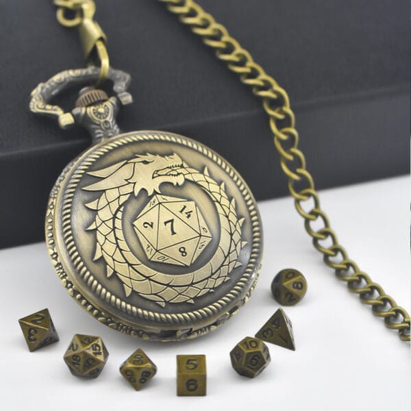 Dragon Pocket Watch Dice Box - Metal Polyhedral Dice